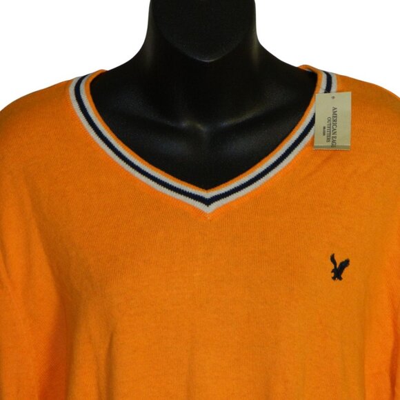 American Eagle Outfitter Men’s Orange Light Knit V-Neck Sweater Size Large - Picture 2 of 10